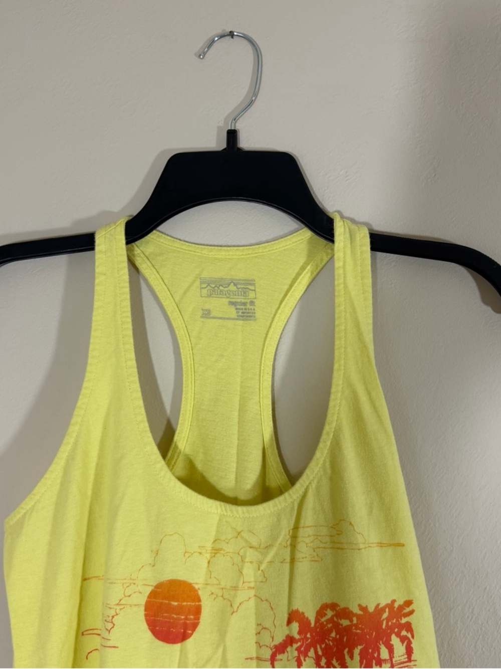 Patagonia Womens Yellow Racerback Graphic Tank Top Organic Cotton Logo Size XS - Picture 2 of 7